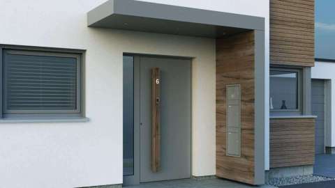 Vordach im Bauhaus-Stil über einer Haustür